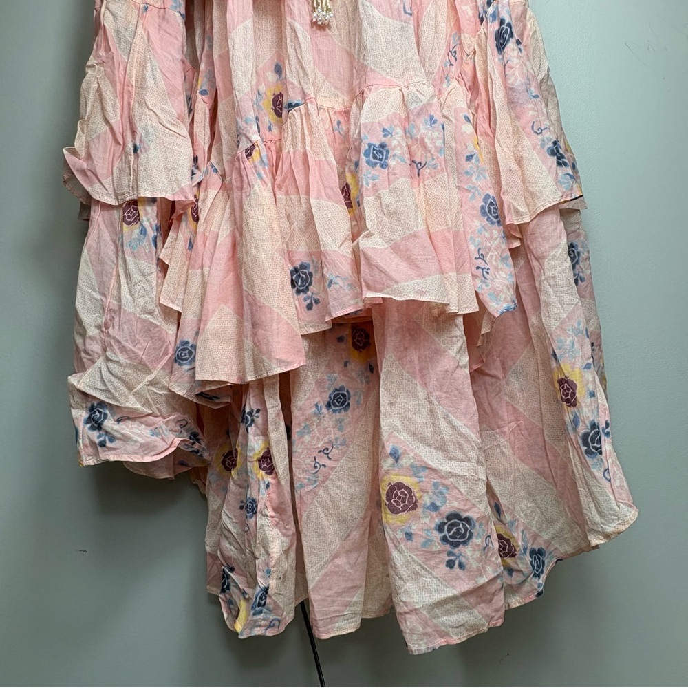 New Free People Stop Time Maxi Dress Sz M Halter Coquette Pink Cotton Tiered - Picture 15 of 15